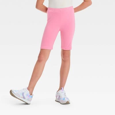 Girls' Bike Shorts - Cat & Jack™ Medium Pink XL: Cotton Spandex, High Rise, Elastic Waistband