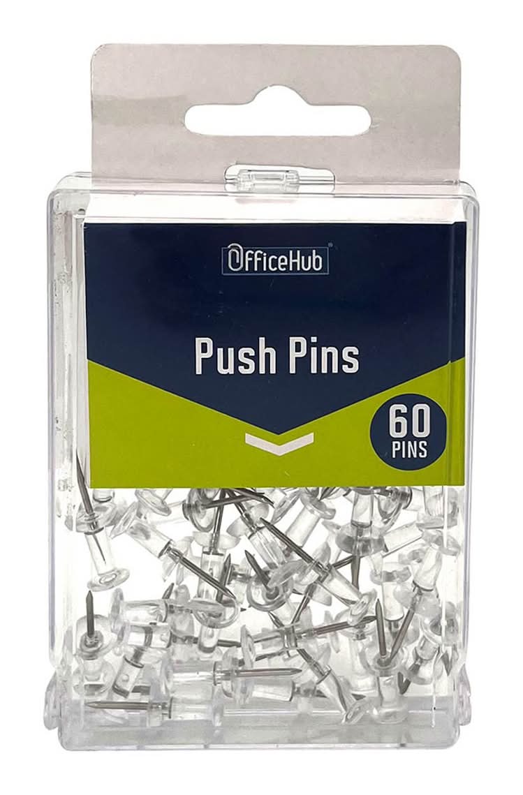 Officehub Push Pins Clear 60 Pk