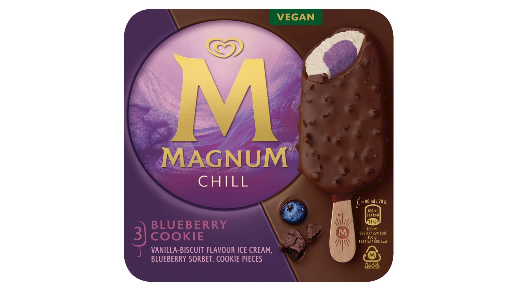 Magnum Blueberry-Vanilla Biscuit, Chill Ice Cream Sticks (3 pack)