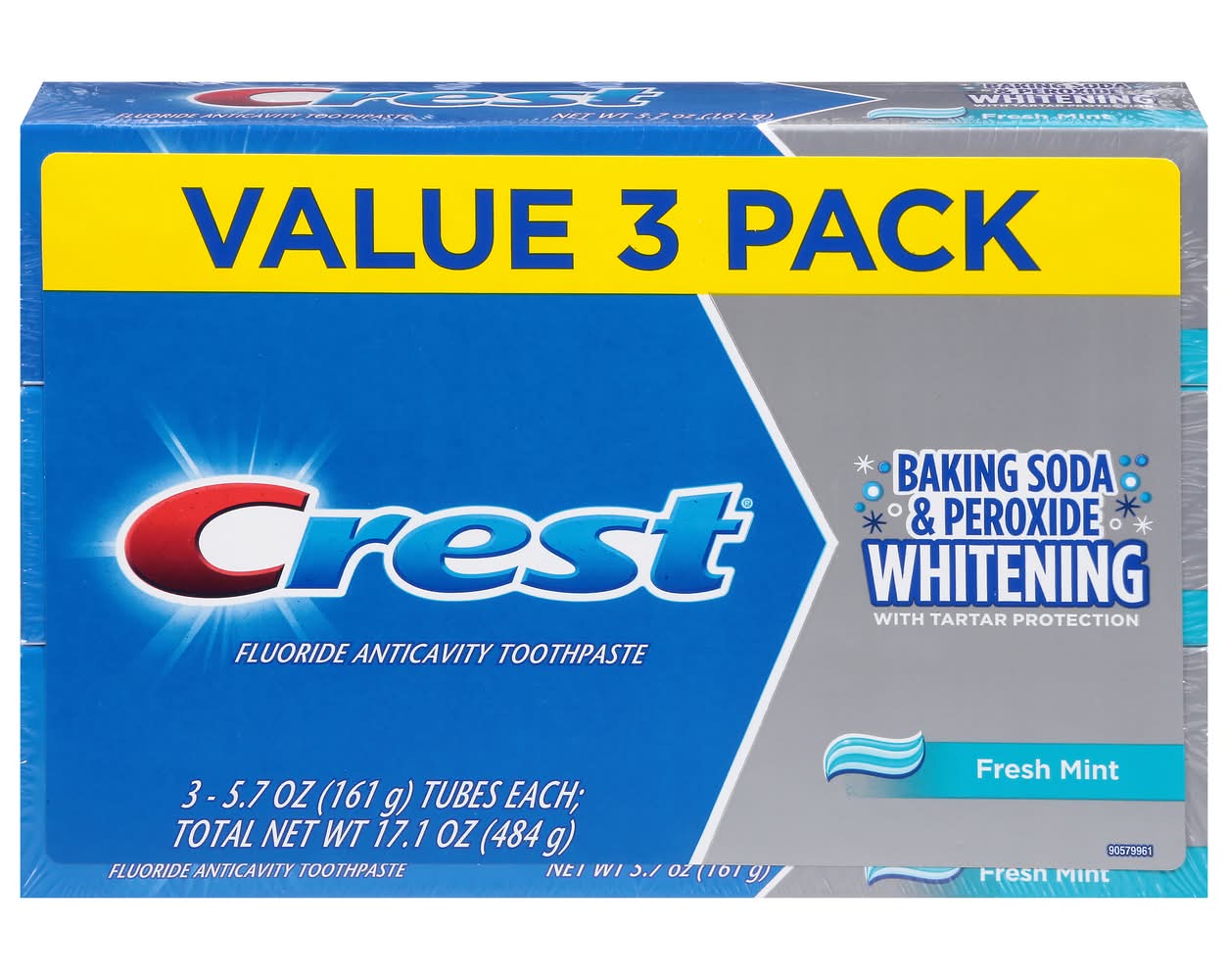 Crest Baking Soda & Peroxide Whitening Fluoride Anticavity Toothpaste, Fresh Mint (3 x 5.7 oz)