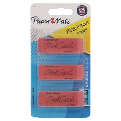 Paper Mate Pencil Eraser Pink Pearl Smudge Resistant Large - 3 Count