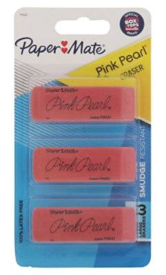 Paper Mate Pencil Eraser Pink Pearl Smudge Resistant Large - 3 Count