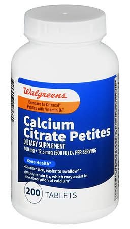 Walgreens Calcium Citrate Petite 400 mg + D3 500 Iu Tablets (9.92 oz)