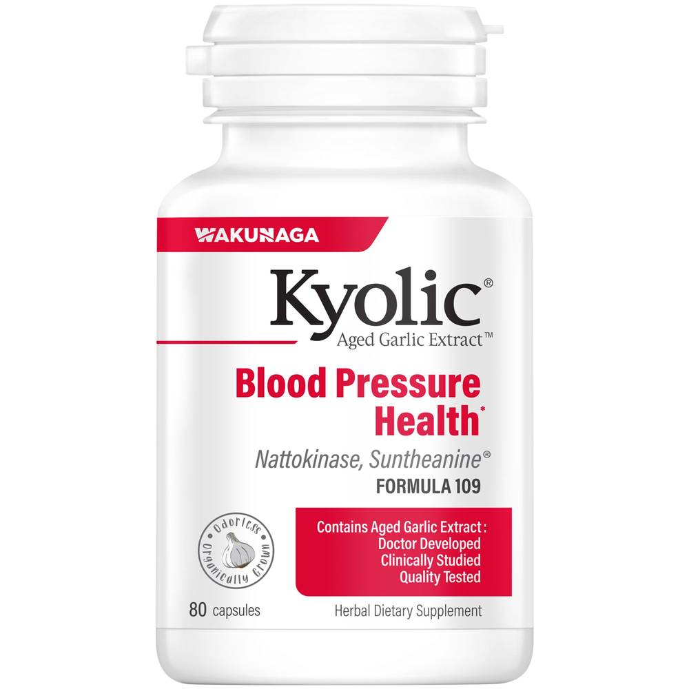 Kyolic Aged Garlic Extract + Nattokinase & Suntheanine - Blood Pressure Health Formula 109 (80 Capsules)