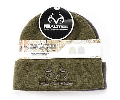 Realtree Logo Beanie Set, Olive - Gray (2 pack)