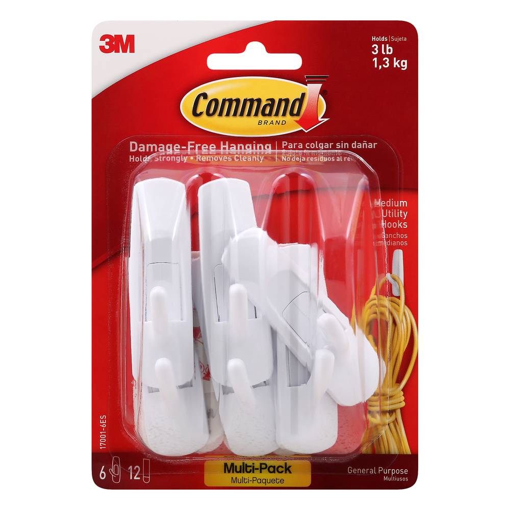 3M Command Damage-Free Hanging Hooks/Medium Strips (1 set)