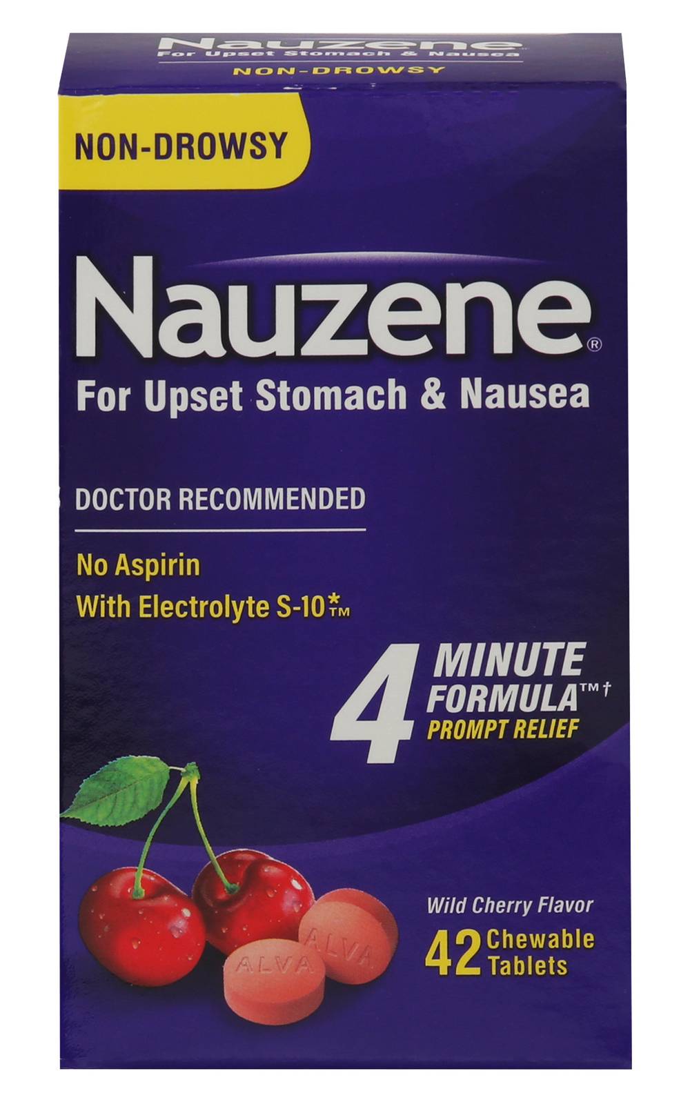 Nauzene Non Drowsy Upset Stomach & Nausea Chewable, Wild Cherry (4.8 oz, 42 ct)
