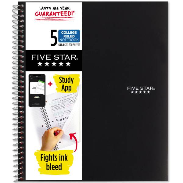 Five Star Black College Ruled Wire-Bound Notebook