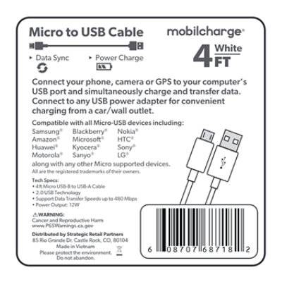 Micro Sync Charge Cable White Unpkg - 4 Ft