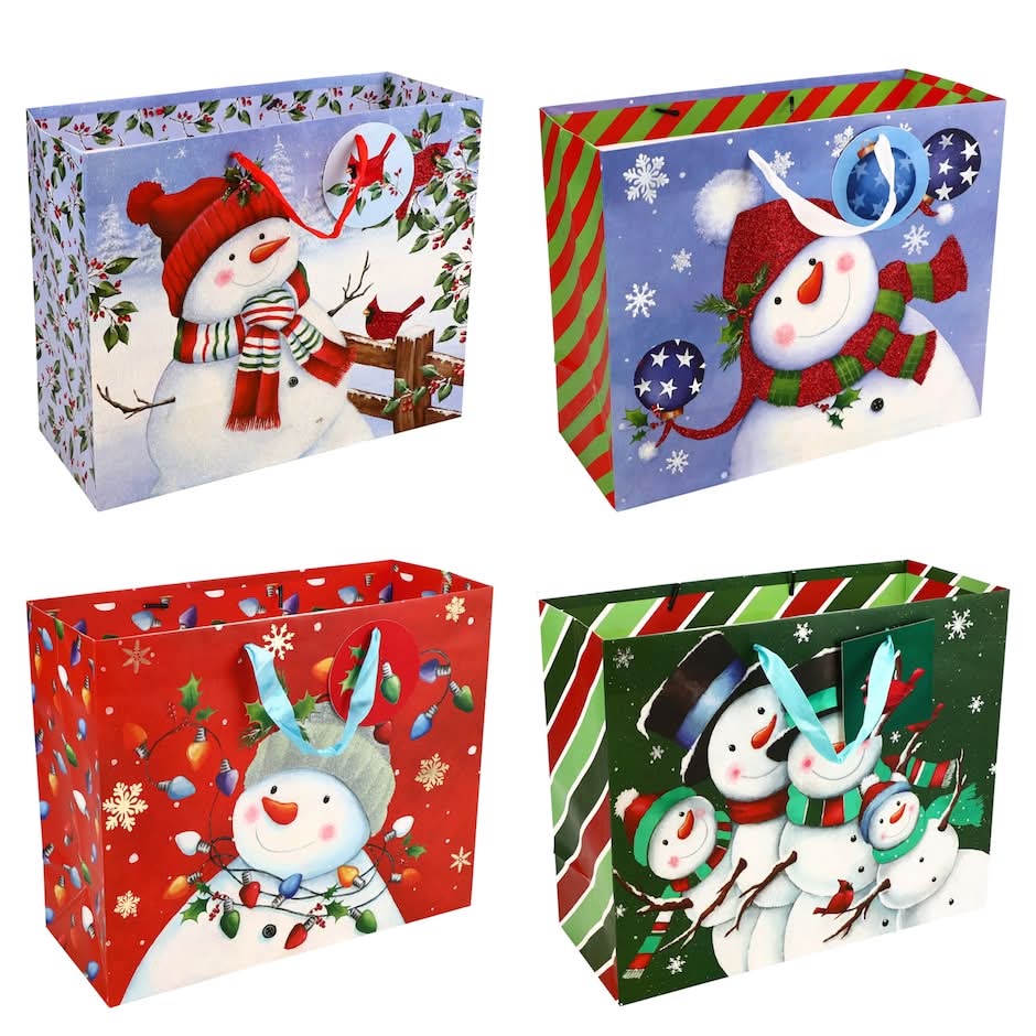 Horizontal Christmas Snowman Gift Bag, L