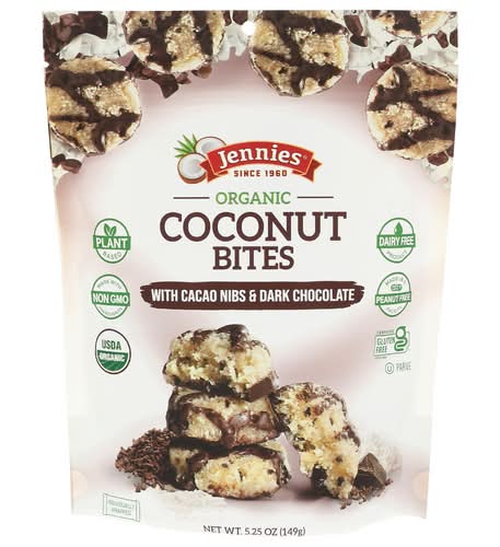 Jennies Organic Coconut Bites with Cacao Nibs & Dark Chocolate