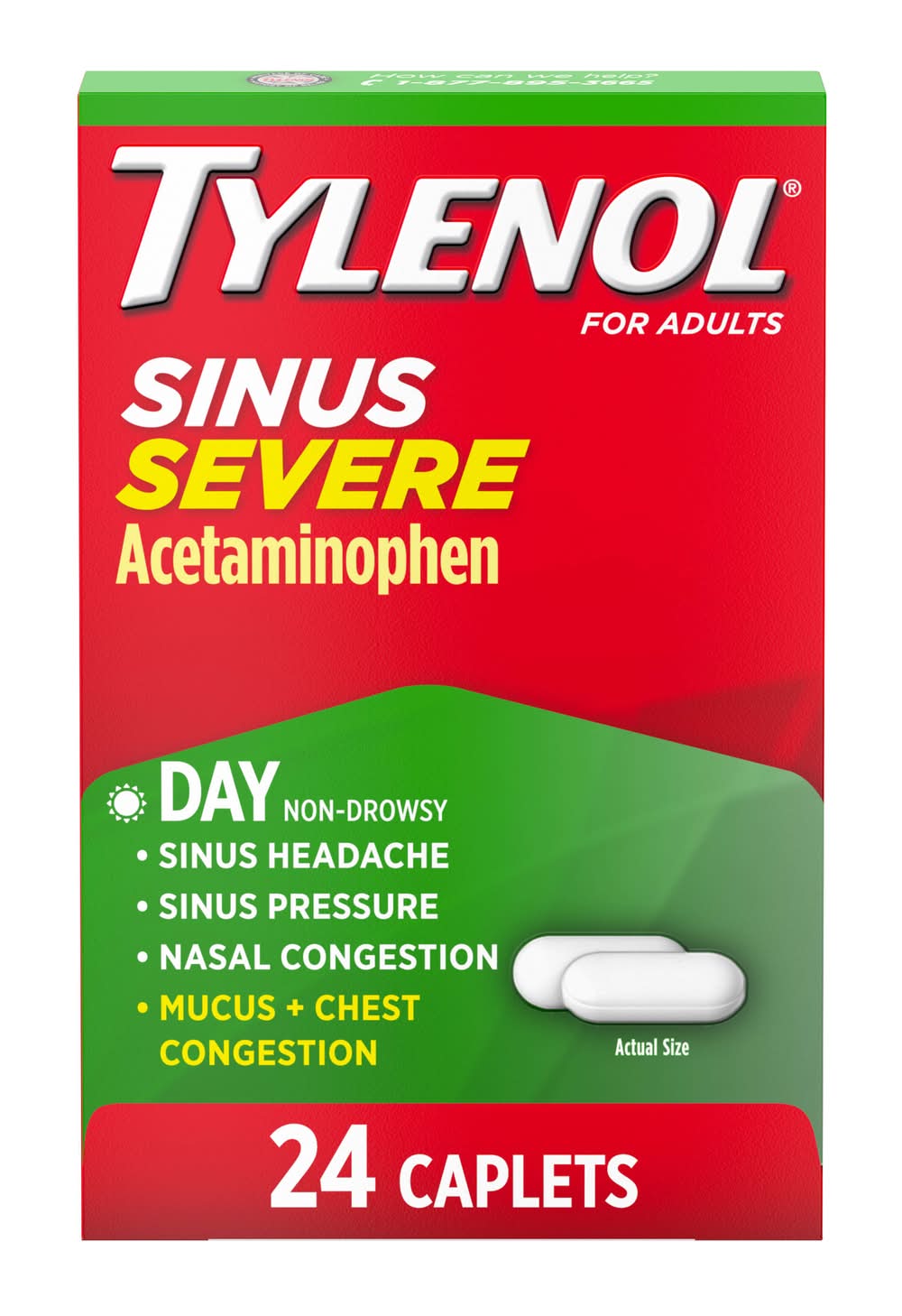 Tylenol Sinus Severe Non-Drowsy Day Cold & Flu Relief Caplets, Adults (24 ct)