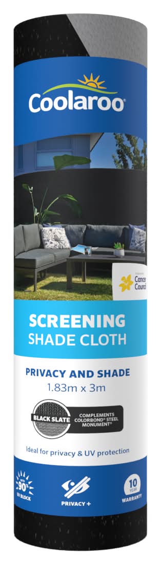 Coolaroo 1.83 x 3m Blackslate 90% UV block Privacy And Shade Screening Shade Cloth
