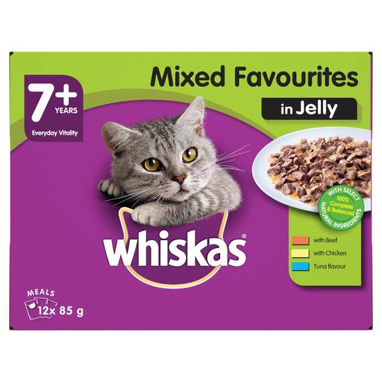 Whiskas Favourites 7+ Years Mixed in Jelly Cat Food 12x85g 12 pack