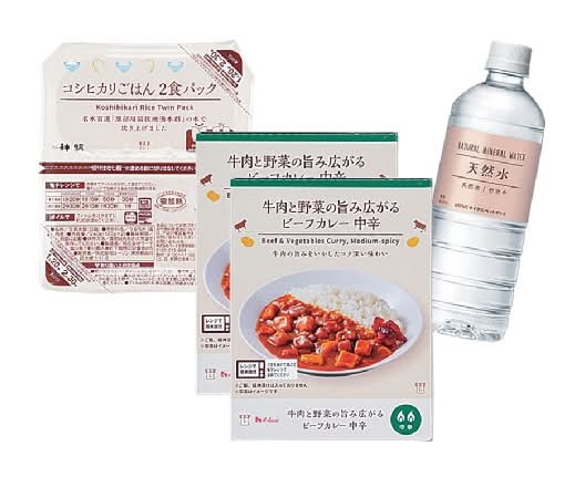 【一食完結セット】レトルトカレー≪中辛≫＆パックごはん＆天然水