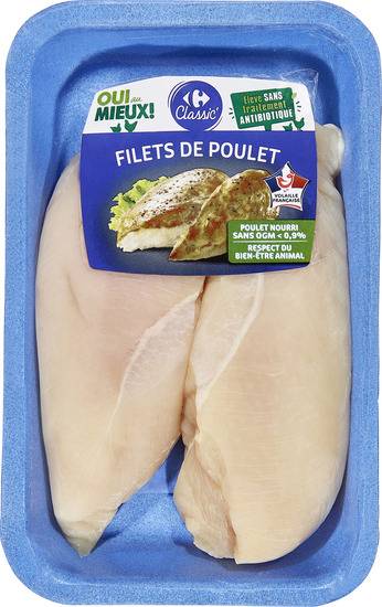 Filets de poulet blanc CARREFOUR CLASSIC' - la barquette de 2 - 400g