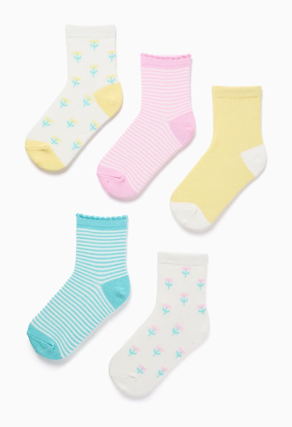 Pack De 5 Pares De Meias Lisas/Riscas/Bordadas Para Menina, Multicolor (Multicolor - 27/30)