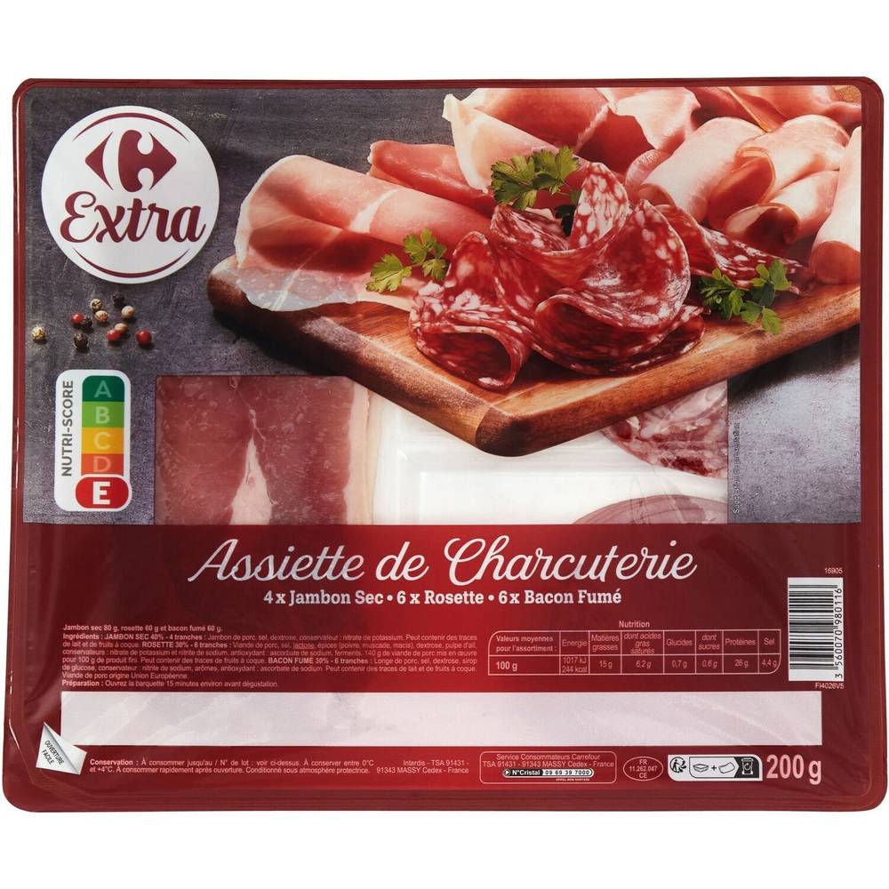 Plateau de charcuterie assortiment CARREFOUR - la barquette de 200g