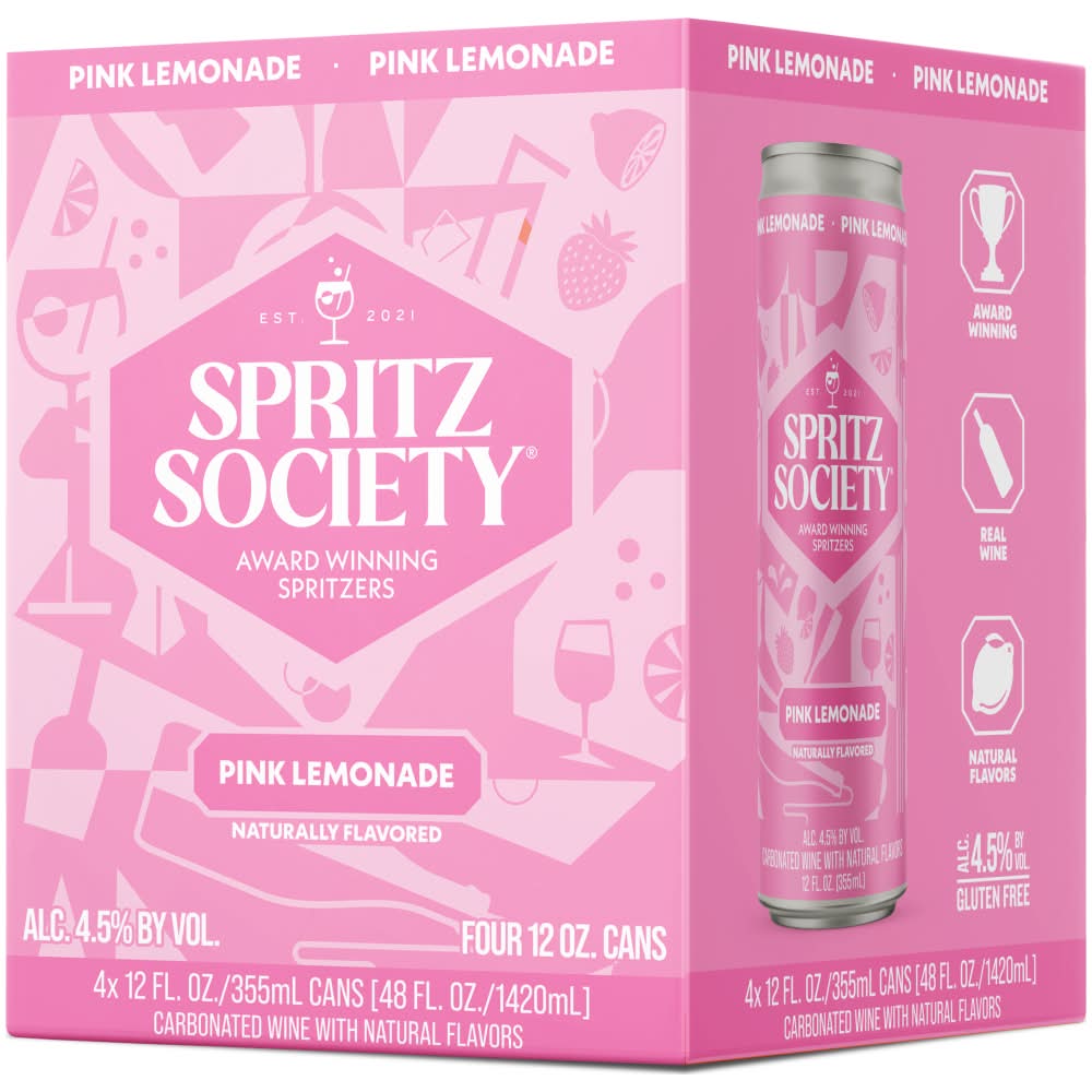 Spritz Society Cocktail, Pink Lemonade (4 x 12 fl oz)