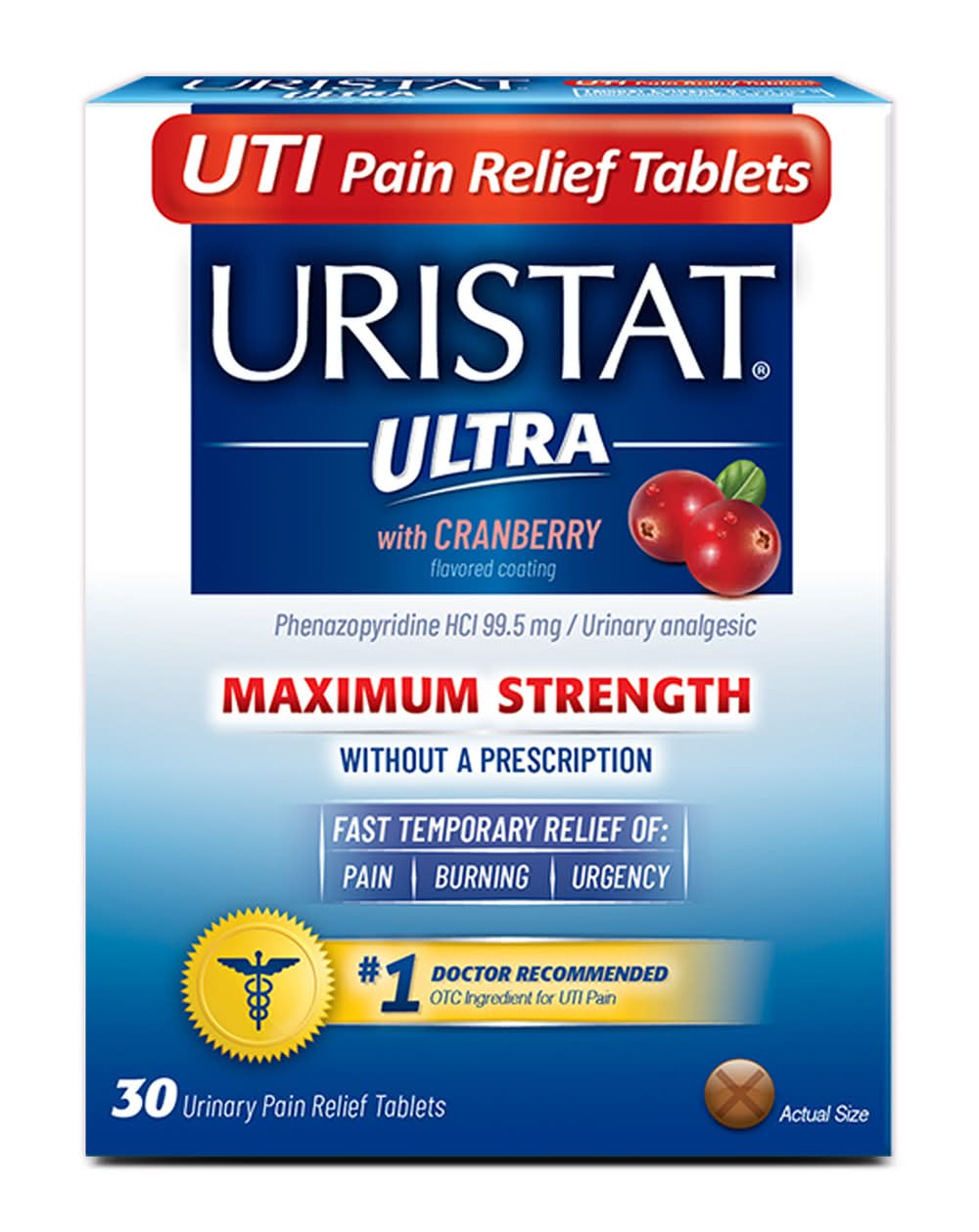 Uristat Ultra Uti Pain Relief Tablets 99.5 mg, Cranberry (30 ct)