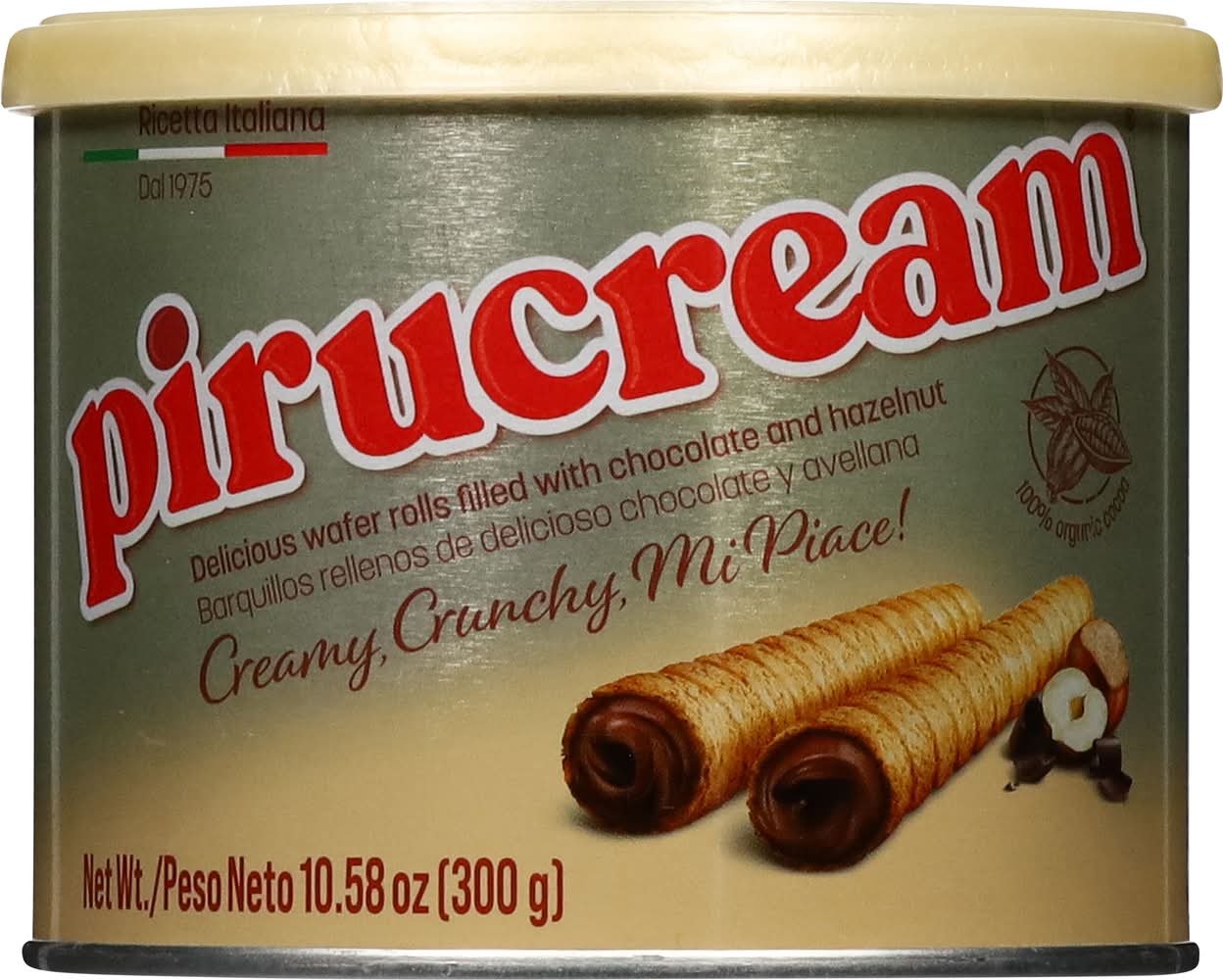 Pirucream Creamy & Crunchy Filled Wafer Rolls, Chocolate & Hazelnut (10.58 oz)