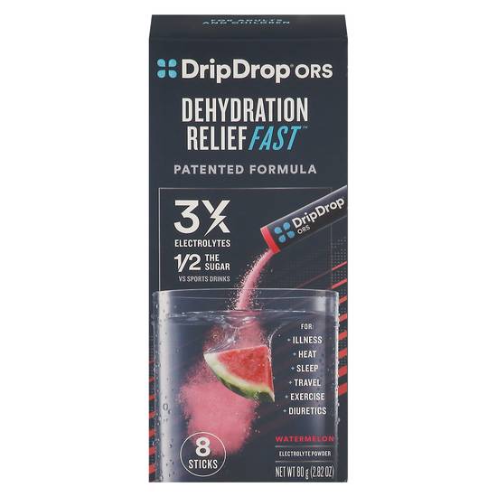 Dripdrop Ors Dehydration Relief Fast Watermelon Electrolyte Powder (8 ct)