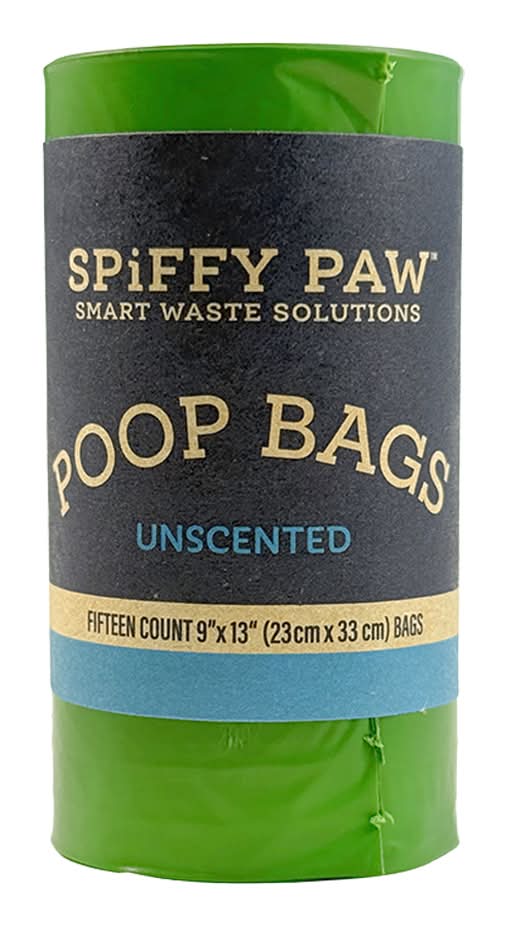 Spiffy Paw Unscented Poop Bags for Waste Disposal (15 ct - Single Roll)