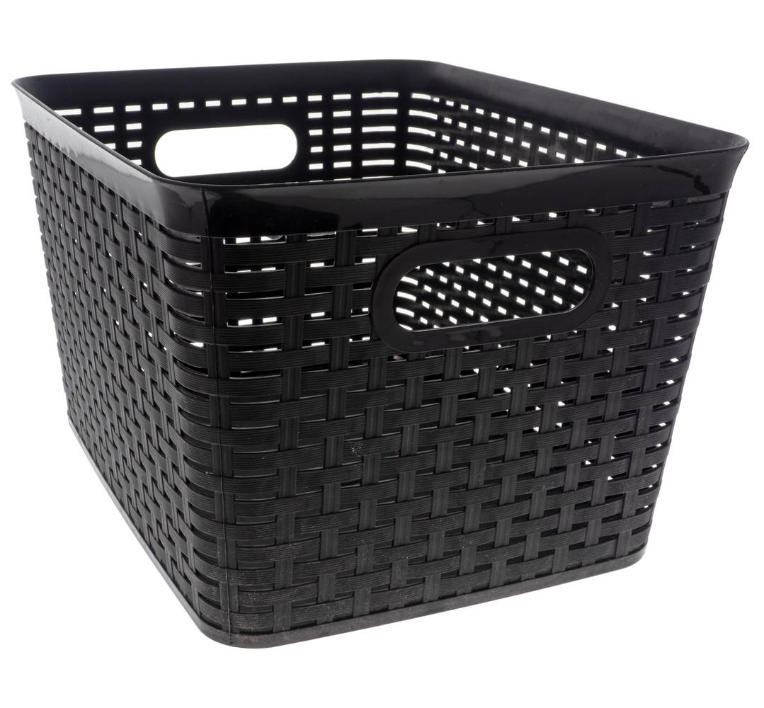 Deep Rectangular Rattan Look Plastic Basket, Black