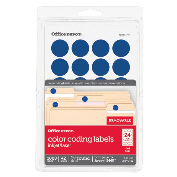 Office Depot Dark Blue Brand Removable Round Color Coding Labels