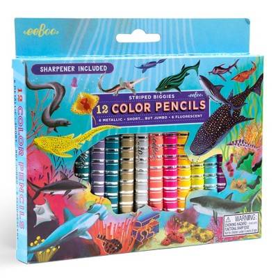 eeBoo: Striped Shark Biggies 12 Piece Color Pencils Set