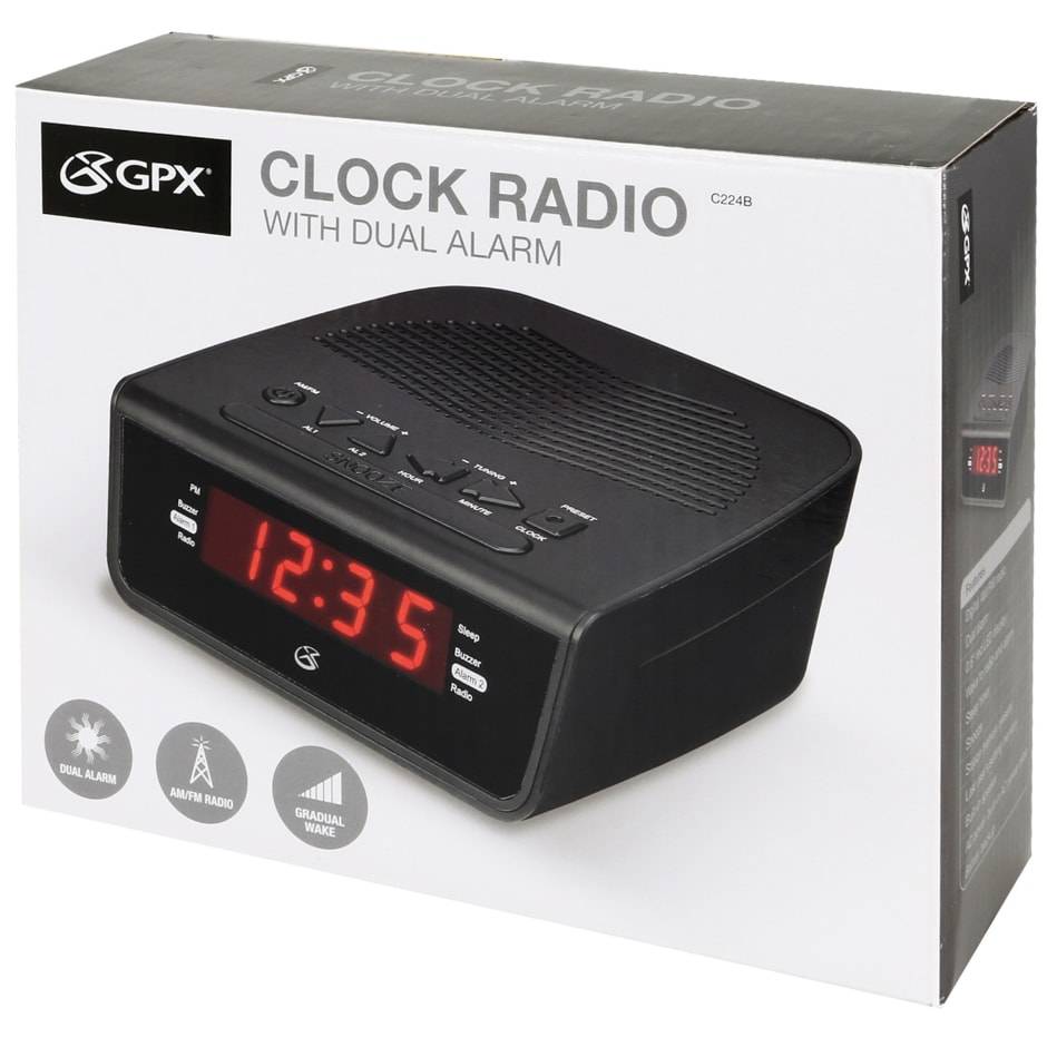 GPX Dual Alarm With Clock Am/Fm Radios, 5.12x2.01 in, Black