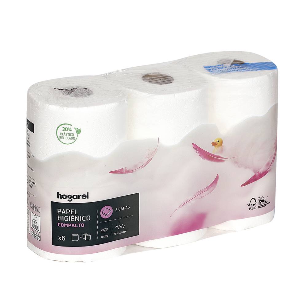 Papel higiénico compacto 2 capas HOGAREL 6 uds