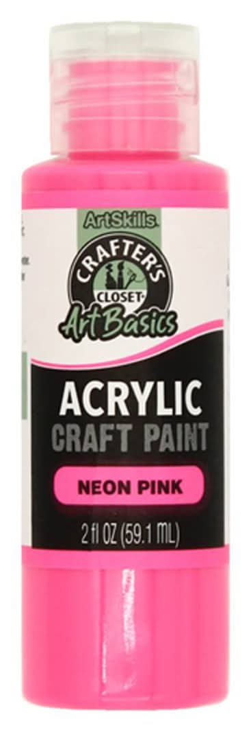 Crafter's Closet Artbasics Acrylic Craft Paint, Neon Pink (2 fl oz)
