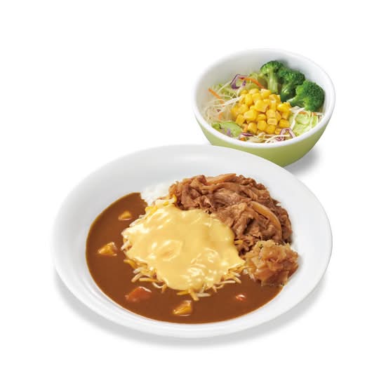 チーズ牛カレー & サラダ Pork Curry Rice w/ Beef & Cheese and Salad