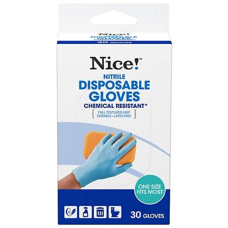 Nice! Disposable Nitrile Glove One Size Fits Most, Blue (30 ct)