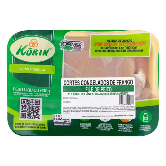 Korin filé de peito de frango orgânico congelado (600g)