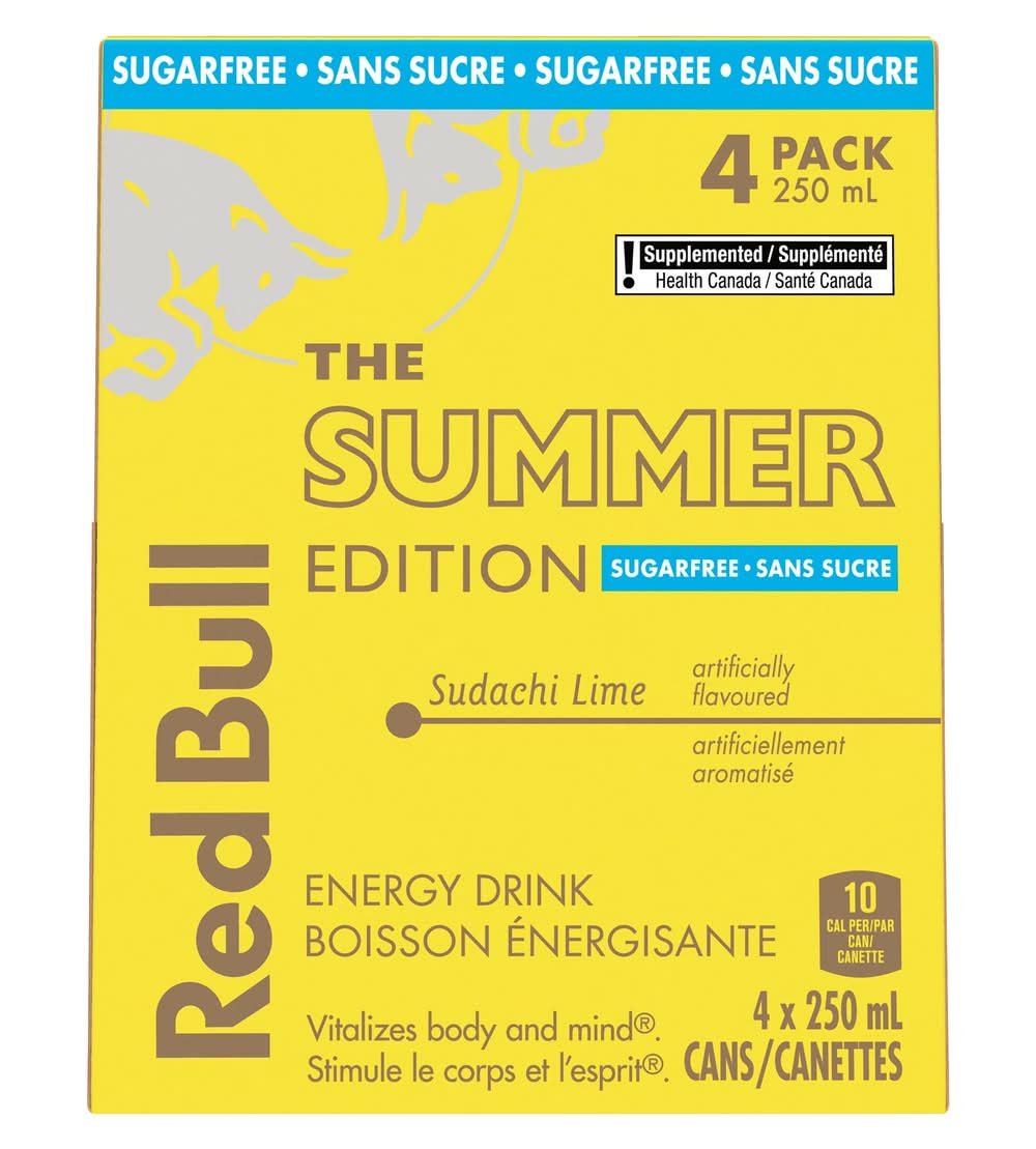 Red bull the summer edition boisson énergisante aromatisée sans sucre - the summer edition flavoured sugar free energy drink, sudachi lime (4 x 250ml)