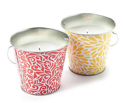 Coral & Yellow Floral Citronella 10 Oz. Candle Buckets, 2-Pack