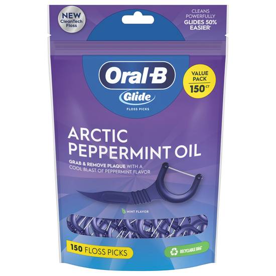 Oral-B Glide Peppermint Dental Floss Picks With Arctic Peppermint Oil Flavor (150 ct)
