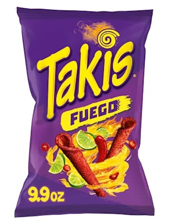 Takis Fuego Rolled Tortilla Chips, Hot Chili Pepper And Lime Artificially Flavored, 9.9oz Bag