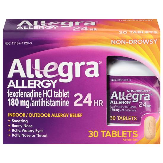 Allegra Allergy Relief Non-Drowsy Indoor/Outdoor 180 mg Tablets (30 ct)