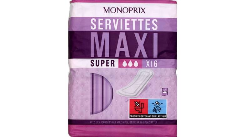 Monoprix Serviettes Maxi Super Le paquet de 16