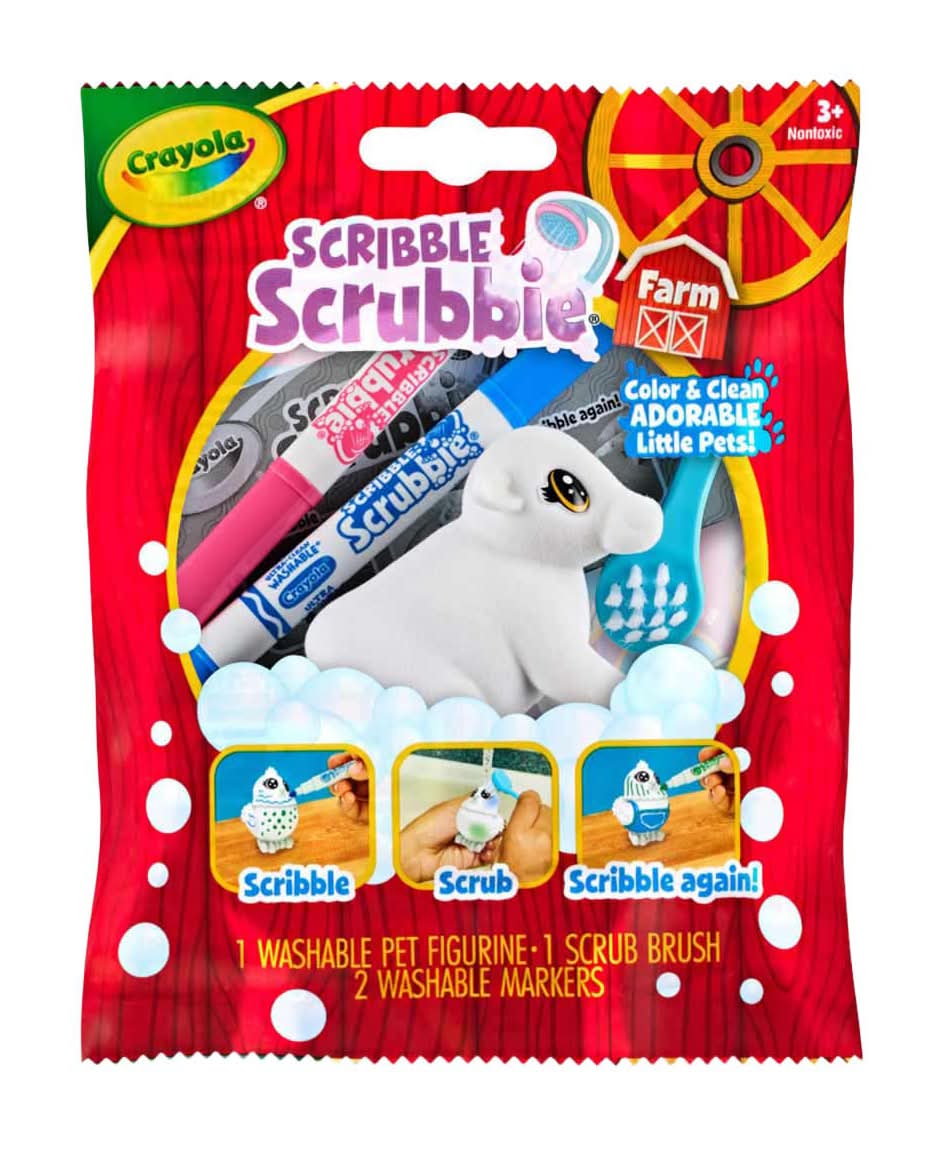 Crayola Scribble Scrubbie Farm Pets Blind Bag Washable Pet Figurine With Markers & Brush Assorted