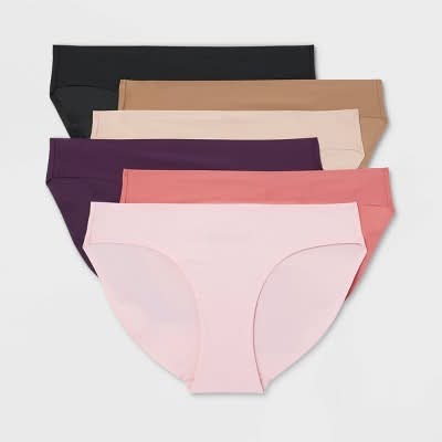 Auden Bonded Microfiber Cotton Gusset Bikini Underwear, Women, L, Assorted (6 ct)