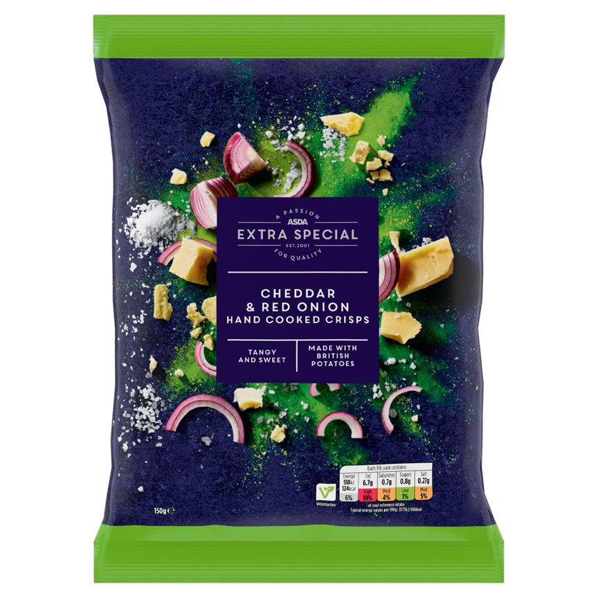 ASDA Cheddar-Red Onion, Extra Special Hand Cooked Crisps (150g)