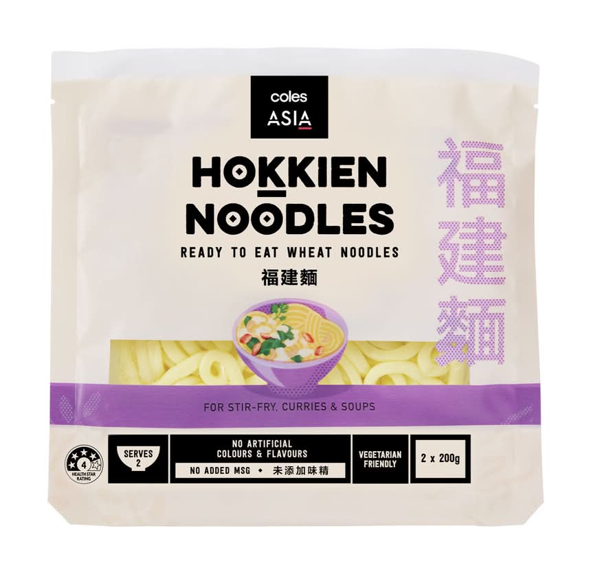 Coles Asia Hokkien Ready To Eat Noodles (400g, 2 pack)