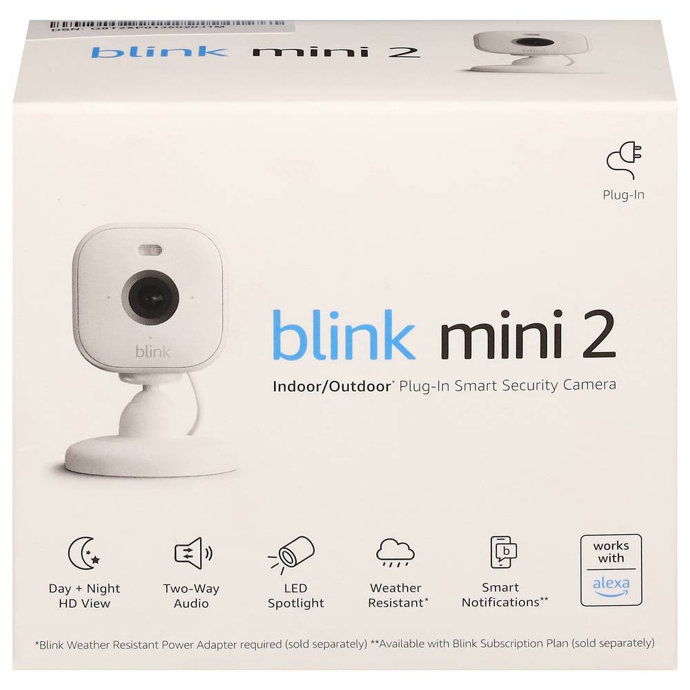 Blink Mini 2 Wired Indoor Outdoor Smart Security Camera, White