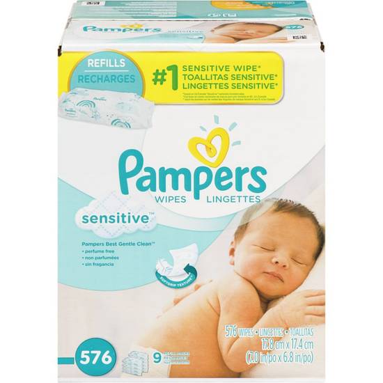 Pampers lingettes pour bébés sensitive, 9recharges (576unités) - baby wipes sensitive 9x refill (576 units)