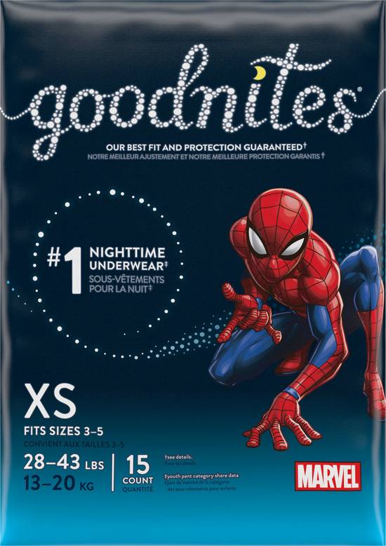 Goodnites Marvel Xs (28-43 lbs) Nighttime Boys Underwear ( 15 ct)