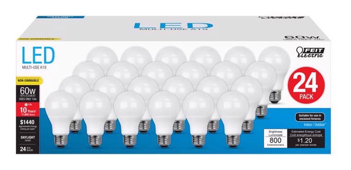 Feit A19 E26 (Medium) Led Bulb Daylight 60 Watt Equivalence 24 Pk